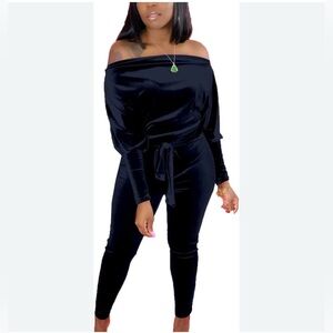 Navy blue off the shoulder jumpsuit size medium